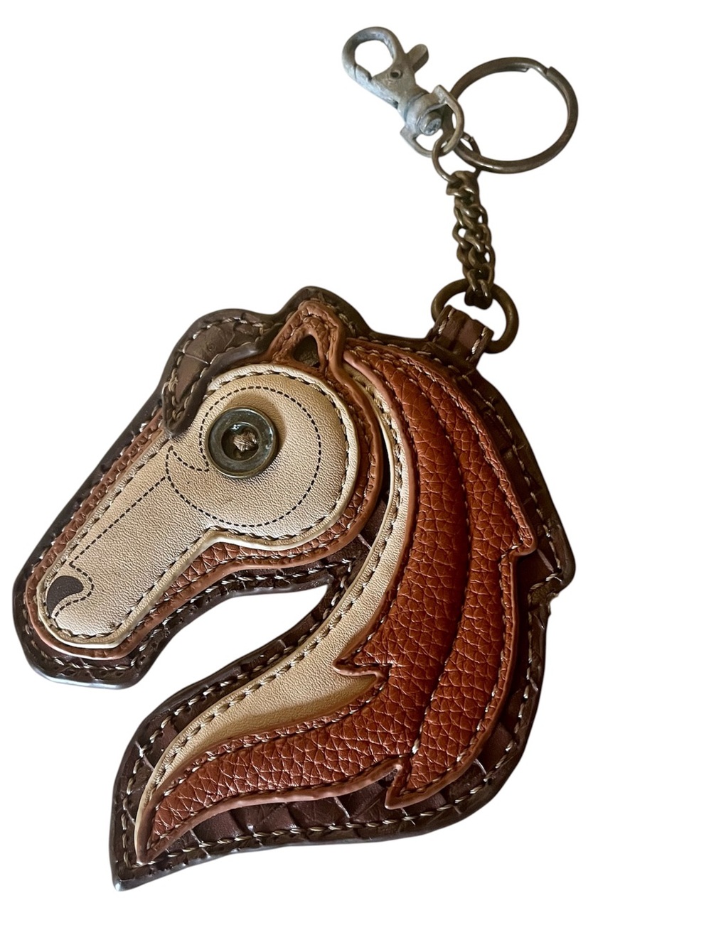 Chala Vegan Leather Horse Head Keychain Purse Charm in Tan and Brown